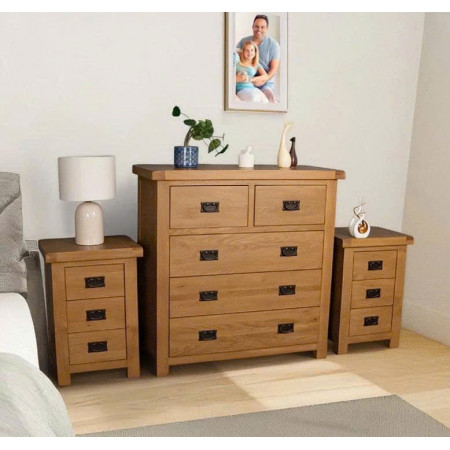 PPS Oak3 : Tủ Gỗ Sồi 3+2 Ngăn Kéo Đứng